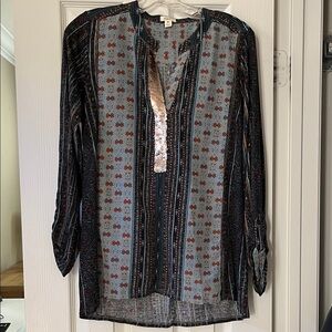 Anthropologie Multicolor Patterned Blouse With 3/4 Sleeves